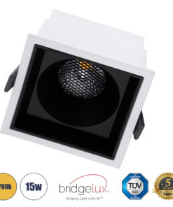 GloboStar® PLUTO-B 60277 Χωνευτό LED Spot Downlight TrimLess Μ10.4xΠ10.4cm 15W 1875lm 38° AC 220-240V IP20 Μ10.4 x Π10.4 x Υ6.5cm – Τετράγωνο – Λευκό με Μαύρο Κάτοπτρο & Anti-Glare HoneyComb – Θερμό Λευκό 2700K – Bridgelux COB – 5 Years Warranty