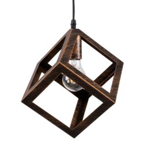 GloboStar® CUBE 00793 Μοντέρνο Κρεμαστό Φωτιστικό Οροφής Μονόφωτο Καφέ Σκουριά Μεταλλικό Πλέγμα Μ25 x Π25 x Υ25cm
