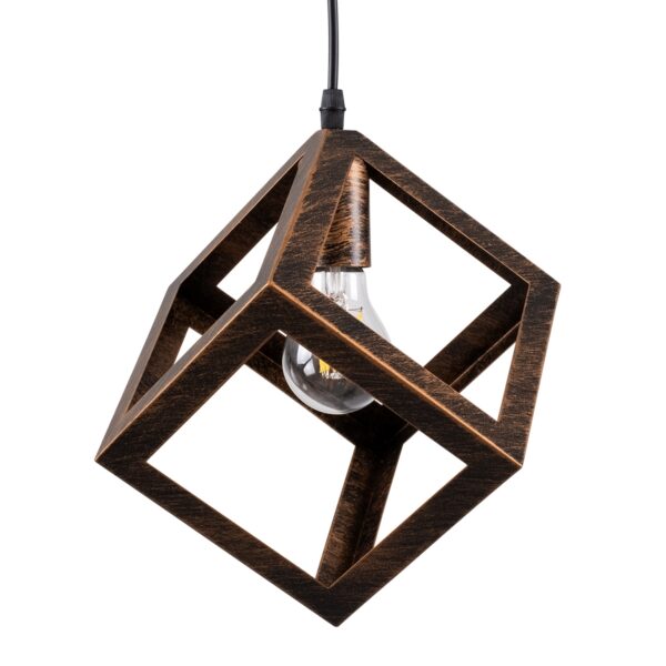 GloboStar® CUBE 00793 Μοντέρνο Κρεμαστό Φωτιστικό Οροφής Μονόφωτο Καφέ Σκουριά Μεταλλικό Πλέγμα Μ25 x Π25 x Υ25cm