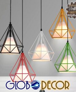 GloboStar® KAIRI 01621 Μοντέρνο Industrial Κρεμαστό Φωτιστικό Οροφής Μονόφωτο 1 x E27 Πορτοκαλί με Άσπρο Ύφασμα Μεταλλικό Πλέγμα Φ38 x Υ39cm