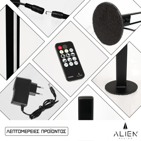 GloboStar® ALIEN-DIVA-BLACK-50-3 ALIEN Design DIVA Μοντέρνο Minimal Nordic Μεταλλικό Φωτιστικό Επιτραπέζιο – Πορτατίφ – Λαμπατέρ Μαύρο LED 8W 960lm με Ασύρματο Χειριστήριο RF & Dimmer IP20 Θερμό Λευκό 3000K Μ3 x Π1.6 x Υ50cm