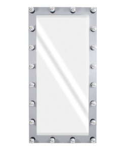 GloboStar® MAKEUP MIRROR-160×80-3 Μοντέρνος Καθρέπτης Μακιγιάζ με Πλαίσιο Φυσικού Ξύλου με Διακόπτη On/Off 20 x E27 AC220-240V – Μ80 x Π7 x Υ160cm – Γκρι Τσιμέντου