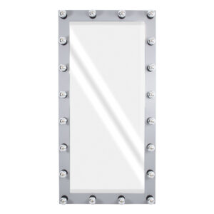 GloboStar® MAKEUP MIRROR-160×80-3 Μοντέρνος Καθρέπτης Μακιγιάζ με Πλαίσιο Φυσικού Ξύλου με Διακόπτη On/Off 20 x E27 AC220-240V – Μ80 x Π7 x Υ160cm – Γκρι Τσιμέντου