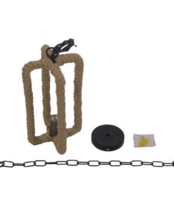 GloboStar® ELDORA 10001014 Vintage Industrial Κρεμαστό Φωτιστικό Οροφής Μονόφωτο 1 x E27 Μαύρο Μεταλλικό με Μπεζ Σχοινί Φ13 x Y30cm