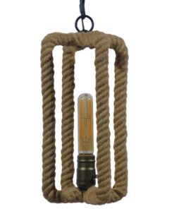 GloboStar® ELDORA 10001014 Vintage Industrial Κρεμαστό Φωτιστικό Οροφής Μονόφωτο 1 x E27 Μαύρο Μεταλλικό με Μπεζ Σχοινί Φ13 x Y30cm