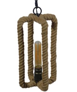 GloboStar® ELDORA 10001014 Vintage Industrial Κρεμαστό Φωτιστικό Οροφής Μονόφωτο 1 x E27 Μαύρο Μεταλλικό με Μπεζ Σχοινί Φ13 x Y30cm