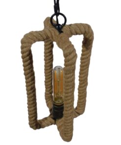 GloboStar® ELDORA 10001014 Vintage Industrial Κρεμαστό Φωτιστικό Οροφής Μονόφωτο 1 x E27 Μαύρο Μεταλλικό με Μπεζ Σχοινί Φ13 x Y30cm