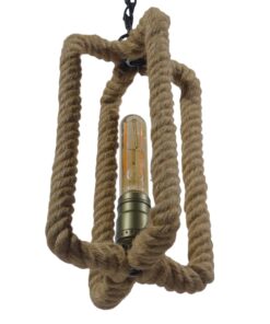 GloboStar® ELDORA 10001014 Vintage Industrial Κρεμαστό Φωτιστικό Οροφής Μονόφωτο 1 x E27 Μαύρο Μεταλλικό με Μπεζ Σχοινί Φ13 x Y30cm