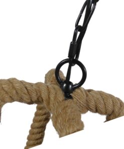 GloboStar® ELDORA 10001014 Vintage Industrial Κρεμαστό Φωτιστικό Οροφής Μονόφωτο 1 x E27 Μαύρο Μεταλλικό με Μπεζ Σχοινί Φ13 x Y30cm