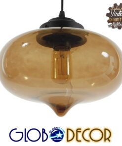 GloboStar® QUINN 01029 Vintage Κρεμαστό Φωτιστικό Οροφής Μονόφωτο 1 x E27 Γυάλινο Φιμέ Καφέ Φ26 x Y20cm