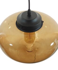 GloboStar® QUINN 01029 Vintage Κρεμαστό Φωτιστικό Οροφής Μονόφωτο 1 x E27 Γυάλινο Φιμέ Καφέ Φ26 x Y20cm