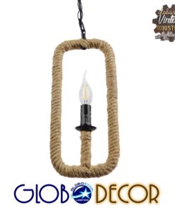 GloboStar® LINDELL 10001110 Vintage Industrial Κρεμαστό Φωτιστικό Οροφής Μονόφωτο 1 x E27 Μαύρο Μεταλλικό με Μπεζ Σχοινί Φ18 x Y33cm
