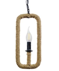 GloboStar® LINDELL 10001110 Vintage Industrial Κρεμαστό Φωτιστικό Οροφής Μονόφωτο 1 x E27 Μαύρο Μεταλλικό με Μπεζ Σχοινί Φ18 x Y33cm
