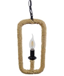 GloboStar® LINDELL 10001110 Vintage Industrial Κρεμαστό Φωτιστικό Οροφής Μονόφωτο 1 x E27 Μαύρο Μεταλλικό με Μπεζ Σχοινί Φ18 x Y33cm