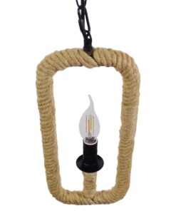 GloboStar® LINDELL 10001110 Vintage Industrial Κρεμαστό Φωτιστικό Οροφής Μονόφωτο 1 x E27 Μαύρο Μεταλλικό με Μπεζ Σχοινί Φ18 x Y33cm