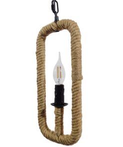 GloboStar® LINDELL 10001110 Vintage Industrial Κρεμαστό Φωτιστικό Οροφής Μονόφωτο 1 x E27 Μαύρο Μεταλλικό με Μπεζ Σχοινί Φ18 x Y33cm