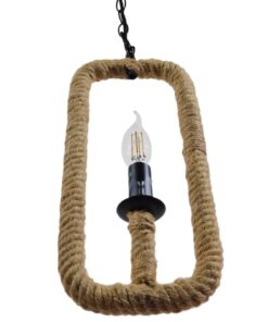 GloboStar® LINDELL 10001110 Vintage Industrial Κρεμαστό Φωτιστικό Οροφής Μονόφωτο 1 x E27 Μαύρο Μεταλλικό με Μπεζ Σχοινί Φ18 x Y33cm