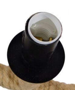 GloboStar® LINDELL 10001110 Vintage Industrial Κρεμαστό Φωτιστικό Οροφής Μονόφωτο 1 x E27 Μαύρο Μεταλλικό με Μπεζ Σχοινί Φ18 x Y33cm