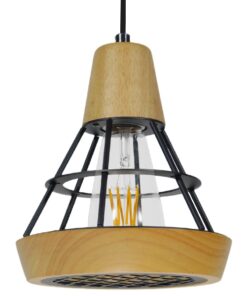 GloboStar® AKRON 10001133 Μοντέρνο Κρεμαστό Φωτιστικό Οροφής Μονόφωτο 1 x E27 Μπεζ Ξύλινο με Μεταλλικό Πλέγμα Φ19 x Y22cm