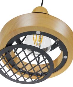 GloboStar® AKRON 10001133 Μοντέρνο Κρεμαστό Φωτιστικό Οροφής Μονόφωτο 1 x E27 Μπεζ Ξύλινο με Μεταλλικό Πλέγμα Φ19 x Y22cm