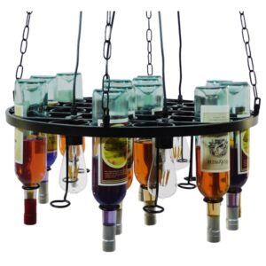 GloboStar® VINEYARD 10001139 Vintage Κρεμαστό Φωτιστικό Οροφής Πολύφωτο 4 x E27 Μαύρο Μεταλλικό με Γυάλινα Μπουκάλια Πολυέλαιος Φ60 x Y20cm