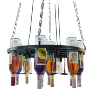 GloboStar® VINEYARD 10001139 Vintage Κρεμαστό Φωτιστικό Οροφής Πολύφωτο 4 x E27 Μαύρο Μεταλλικό με Γυάλινα Μπουκάλια Πολυέλαιος Φ60 x Y20cm