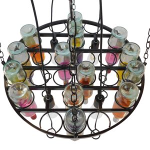 GloboStar® VINEYARD 10001139 Vintage Κρεμαστό Φωτιστικό Οροφής Πολύφωτο 4 x E27 Μαύρο Μεταλλικό με Γυάλινα Μπουκάλια Πολυέλαιος Φ60 x Y20cm