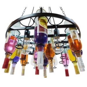 GloboStar® VINEYARD 10001139 Vintage Κρεμαστό Φωτιστικό Οροφής Πολύφωτο 4 x E27 Μαύρο Μεταλλικό με Γυάλινα Μπουκάλια Πολυέλαιος Φ60 x Y20cm