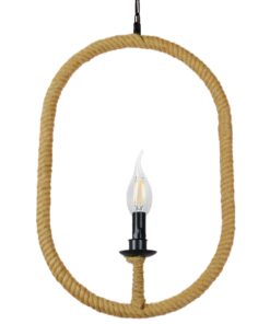 GloboStar® LINDELL 10001142 Vintage Κρεμαστό Φωτιστικό Οροφής Μονόφωτο 1 x E14 Μαύρο Μεταλλικό με Μπεζ Σχοινί Μ35 x Π10 x Υ53cm