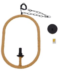 GloboStar® LINDELL 10001142 Vintage Κρεμαστό Φωτιστικό Οροφής Μονόφωτο 1 x E14 Μαύρο Μεταλλικό με Μπεζ Σχοινί Μ35 x Π10 x Υ53cm