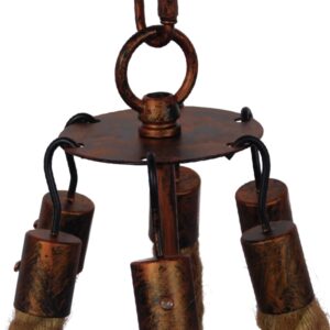 GloboStar® CAMELOT 10001191 Vintage Κρεμαστό Φωτιστικό Οροφής Πολύφωτο 6 x E27 Καφέ Σκουριά Μεταλλικό Πολυέλαιος με Μπεζ Σχοινί Φ92 x Y118cm