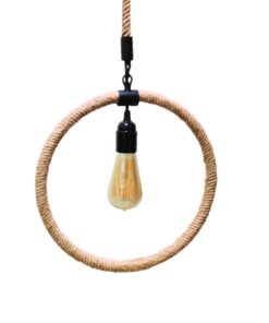 GloboStar® MALVERN 10001239 Vintage Industrial Κρεμαστό Φωτιστικό Οροφής Μονόφωτο 1 x E27 Μαύρο Μεταλλικό με Μπεζ Σχοινί Μ34 x Π22 x Υ34cm