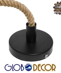 GloboStar® MALVERN 10001239 Vintage Industrial Κρεμαστό Φωτιστικό Οροφής Μονόφωτο 1 x E27 Μαύρο Μεταλλικό με Μπεζ Σχοινί Μ34 x Π22 x Υ34cm
