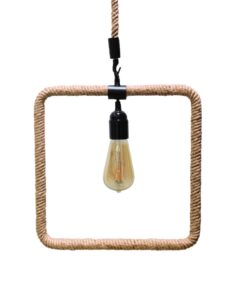 GloboStar® MALVERN 10001240 Vintage Industrial Κρεμαστό Φωτιστικό Οροφής Μονόφωτο 1 x E27 Μαύρο Μεταλλικό με Μπεζ Σχοινί Μ33 x Π22 x Υ33cm