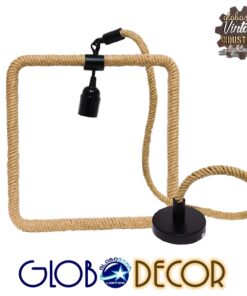 GloboStar® MALVERN 10001240 Vintage Industrial Κρεμαστό Φωτιστικό Οροφής Μονόφωτο 1 x E27 Μαύρο Μεταλλικό με Μπεζ Σχοινί Μ33 x Π22 x Υ33cm