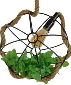 GloboStar® BRADLEY 10001328 Vintage Industrial Κρεμαστό Φωτιστικό Οροφής Μονόφωτο 1 x E27 Πλέγμα με Μπεζ Σχοινί Φ33 x Υ33cm