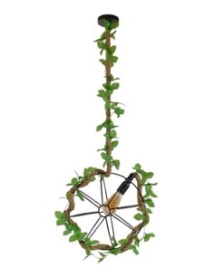 GloboStar® BRADLEY 10001329 Vintage Industrial Κρεμαστό Φωτιστικό Οροφής Μονόφωτο 1 x E27 Πλέγμα με Μπεζ Σχοινί Φ42 x Υ42cm