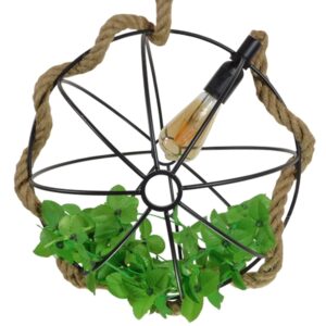 GloboStar® BRADLEY 10001328 Vintage Industrial Κρεμαστό Φωτιστικό Οροφής Μονόφωτο 1 x E27 Πλέγμα με Μπεζ Σχοινί Φ33 x Υ33cm