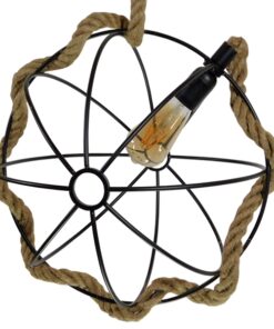 GloboStar® BRADLEY 10001329 Vintage Industrial Κρεμαστό Φωτιστικό Οροφής Μονόφωτο 1 x E27 Πλέγμα με Μπεζ Σχοινί Φ42 x Υ42cm