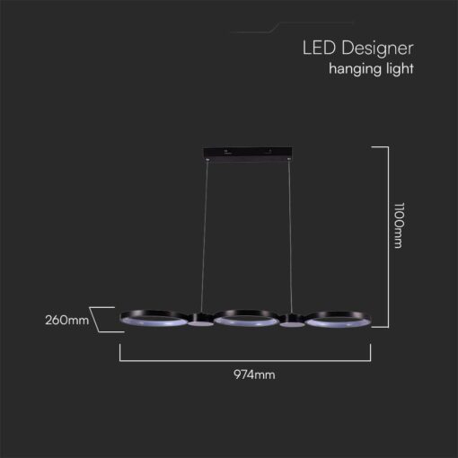 Κρεμαστό φωτιστικό LED 38W 4000K Μαύρου Χρώματος V-TAC – 10043