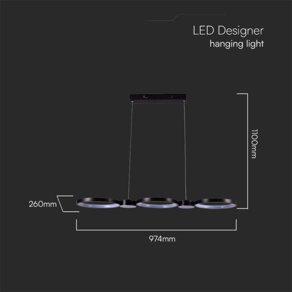 Κρεμαστό φωτιστικό LED 38W 4000K Μαύρου Χρώματος V-TAC – 10043