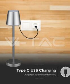 Επαναφορτιζόμενο Πορτατιφ LED 3W Dimmable Αφής 4000Κ Γκρι V-TAC – 10188