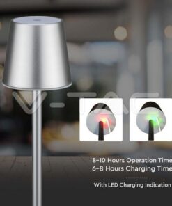 Επαναφορτιζόμενο Πορτατιφ LED 3W Dimmable Αφής 3000Κ Γκρι V-TAC – 10187