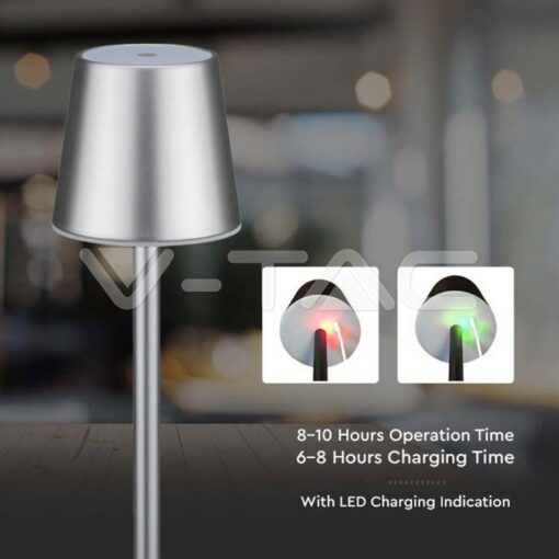 Επαναφορτιζόμενο Πορτατιφ LED 3W Dimmable Αφής 3000Κ Γκρι V-TAC – 10187
