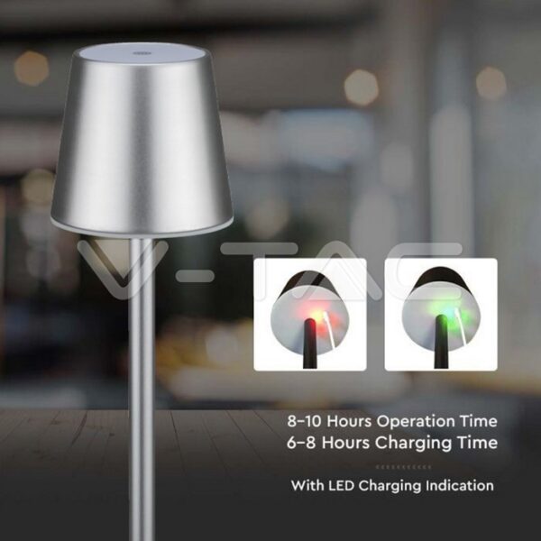 Επαναφορτιζόμενο Πορτατιφ LED 3W Dimmable Αφής 3000Κ Γκρι V-TAC – 10187