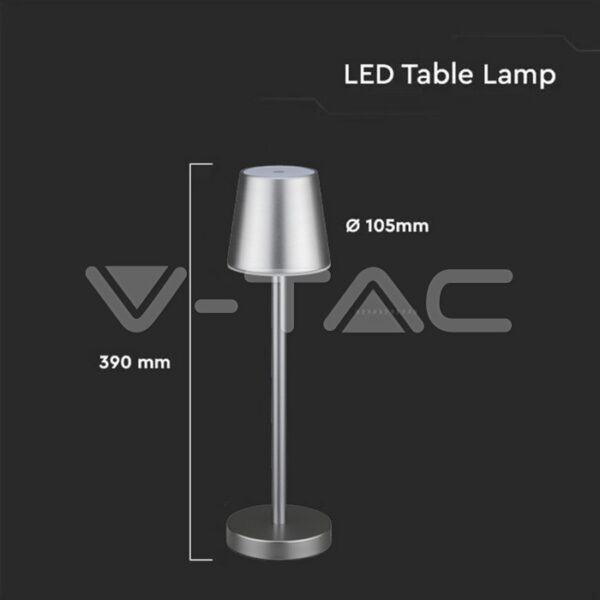 Επαναφορτιζόμενο Πορτατιφ LED 3W Dimmable Αφής 3000Κ Γκρι V-TAC – 10187