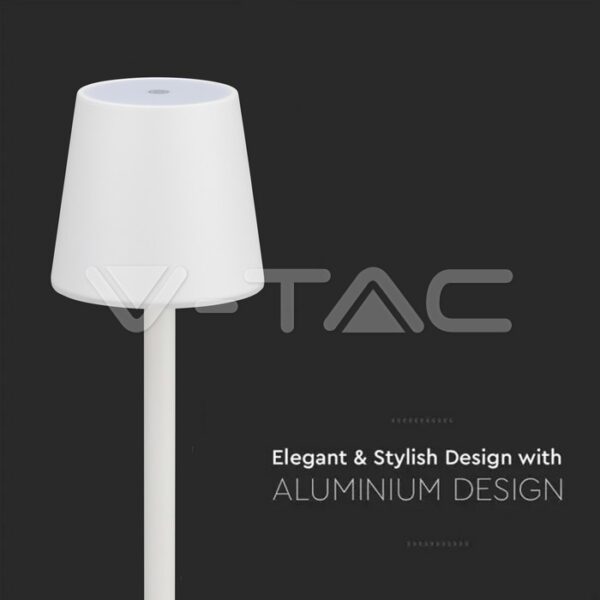 Επαναφορτιζόμενο Πορτατιφ LED 3W Dimmable Αφής Λευκό 3000Κ V-TAC – 10191