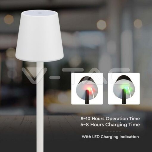 Επαναφορτιζόμενο Πορτατιφ LED 3W Dimmable Αφής Λευκό 3000Κ V-TAC – 10191