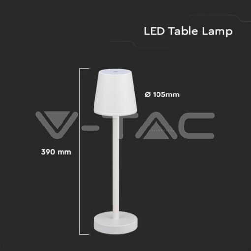 Επαναφορτιζόμενο Πορτατιφ LED 3W Dimmable Αφής Λευκό 3000Κ V-TAC – 10191