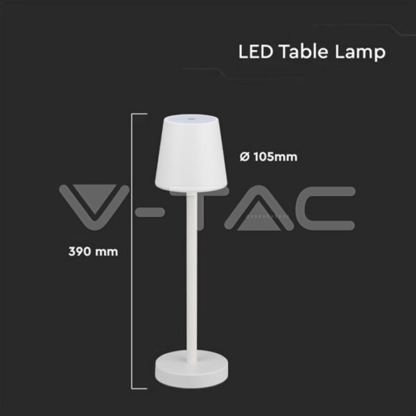 Επαναφορτιζόμενο Πορτατιφ LED 3W Dimmable Αφής Λευκό 3000Κ V-TAC – 10191